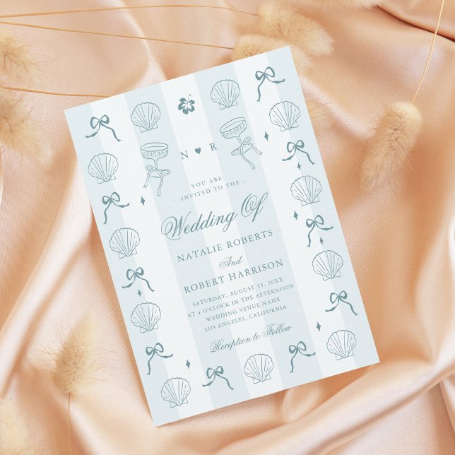 Convites Casamento de Arco Azul Costeiro Desenhado à Mão (Criador carregado)