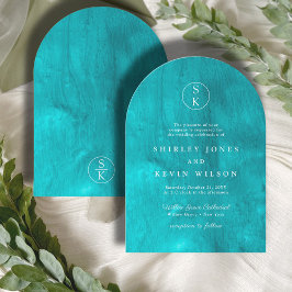 Convites Casamento de Arco de Aquarela Teal Turquoise Elega
