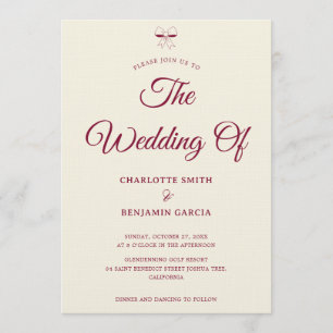 Convites Casamento de Arco de Creme de Script Burgundy Eleg