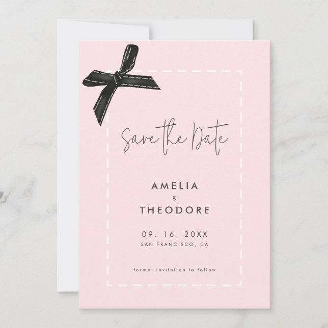 Convites Casamento de Arco de Fita Elegante Salvar a Data (Frente)