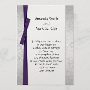 Convites Casamento de Arco de Fita Roxo com Damasco em Prat
