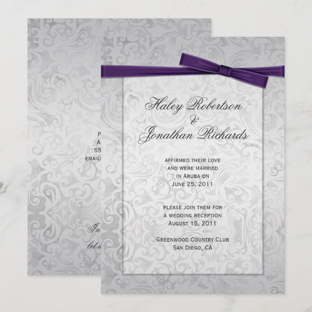 Convites Casamento de Arco de Fita Roxo de Sobreposição de  (Frente/Verso)