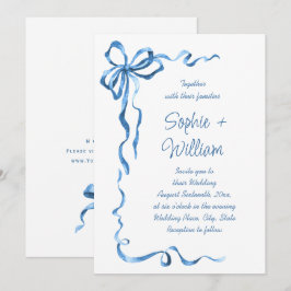 Convites Casamento de Arco de Mão Azul Elegante Dusty