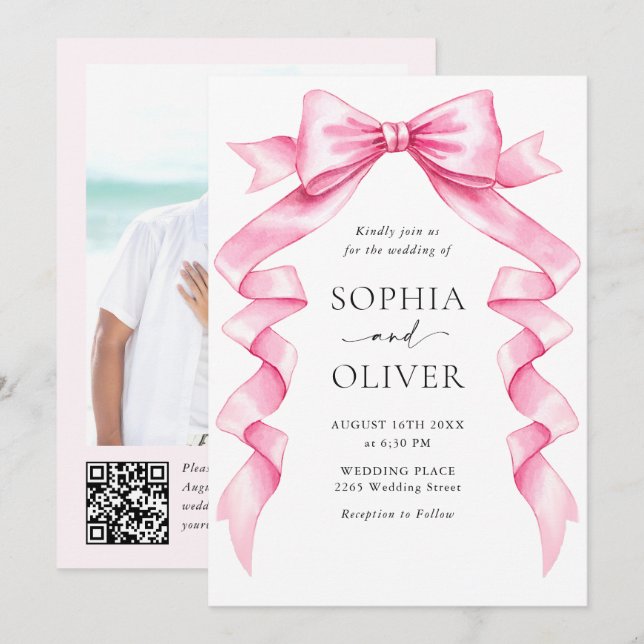 Convites Casamento de Arco de Mão Rosa-Rosa-Elegante (Frente/Verso)