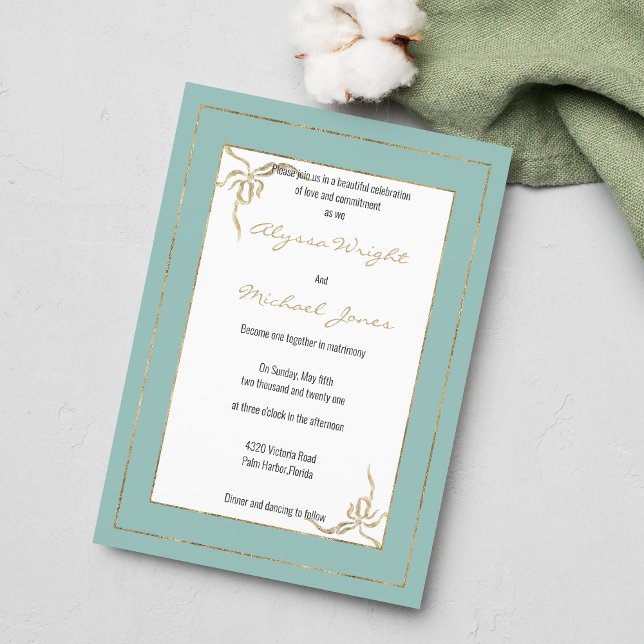 Convites Casamento de arco de vidro geométrico com ouro ver (Mint green gold geometric glam bow Wedding )