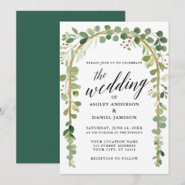 Convites Casamento de Arco Dourado com Caligrafia Botânica 