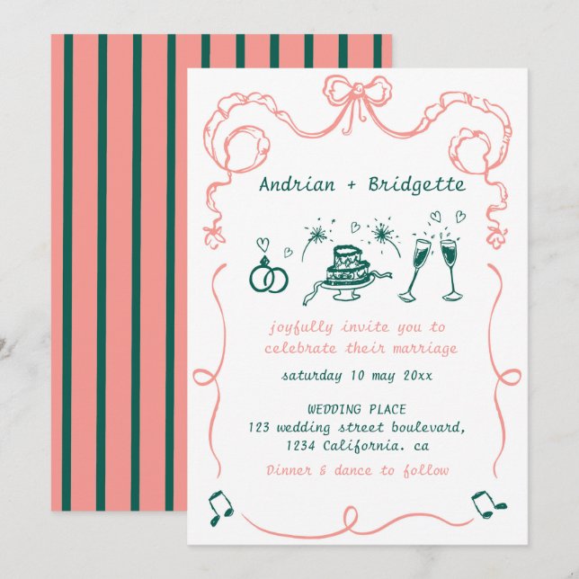 Convites Casamento de Arco Escrivível Desenhado à Mão (Frente/Verso)