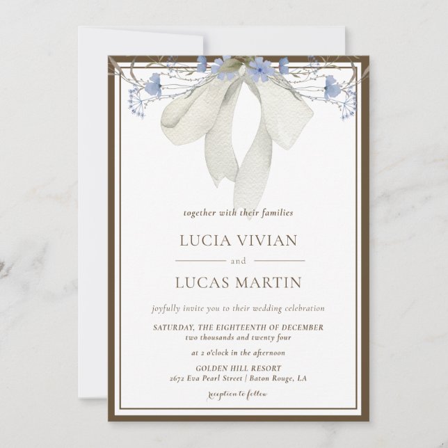 Convites Casamento de Arco Floral Azul Elegante (Frente)