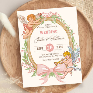 Convites Casamento de arco floral cupido vintage