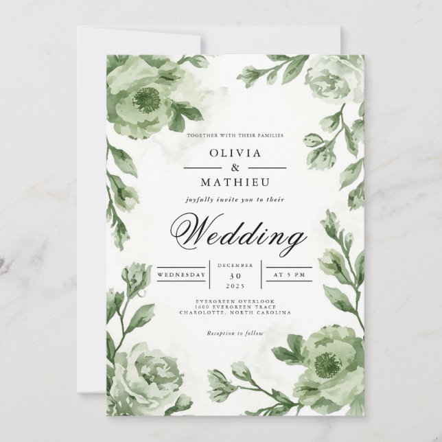 Convites Casamento de Arco Floral de Sage Molt (Frente)