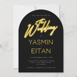 Convites Casamento de Arco Negro com Script Brilhante Neon