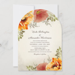 Convites Casamento de Arco Russo Laranja Arroz Burnt Floral