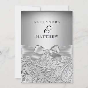 Convites Casamento de Arco Silver Leaf Swirl Silver Elegant