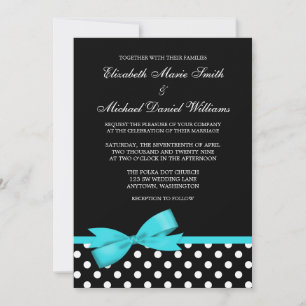 Convites Casamento de Arco Teal Faux Bolinhas Branco Negro