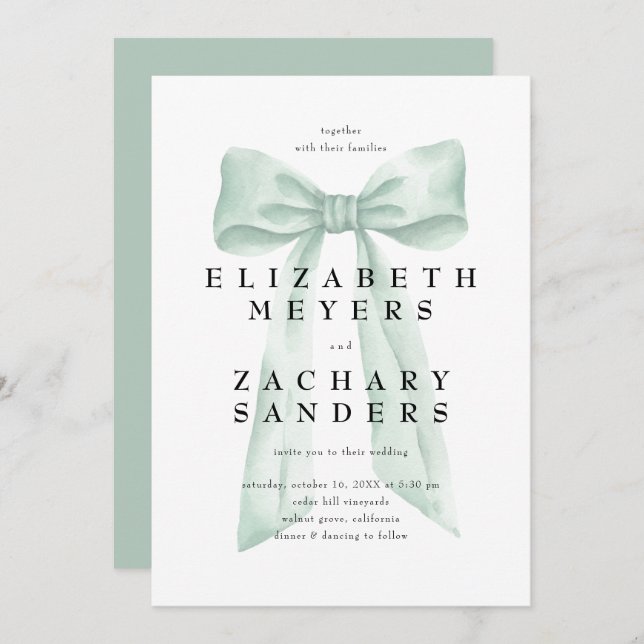 Convites Casamento de Arco Verde Elegante Sage (Frente/Verso)