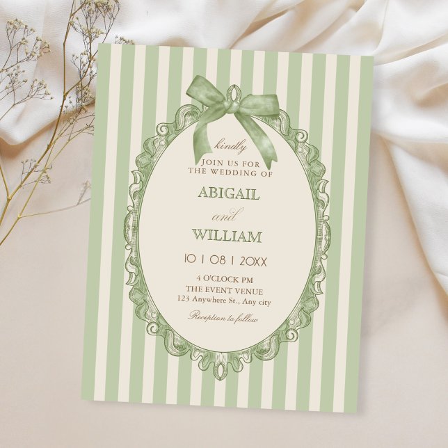Convites Casamento de arco verde elegante vintage  (Criador carregado)