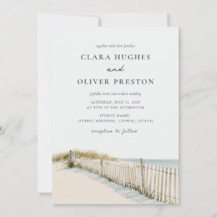 Convites Casamento de Areia Pálida Teal Script Cape Cod Dun