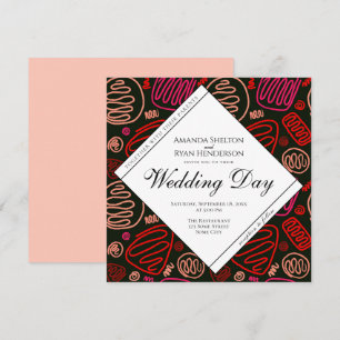 Convites Casamento de Arte Abstrata de Linha Única Vermelha