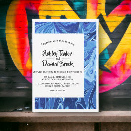 Convites Casamento de Arte Abstrato azul minimalista modern