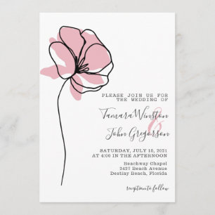 Convites Casamento de Arte com Linha de Desenho Floral Simp
