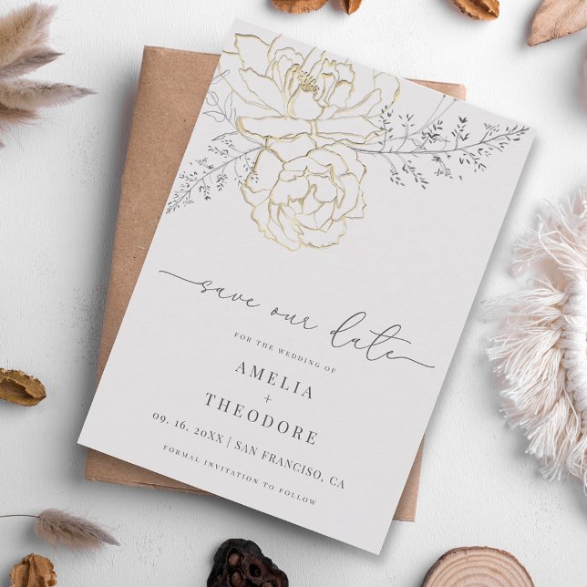 Convites Casamento de Arte da Linha Floral Elegante Salvar  (Criador carregado)