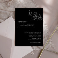Casamento de Arte da Linha Floral Negra Minimalist