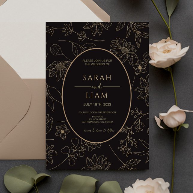 Convites Casamento de Arte de Flor Selvagem com Linha Anêmo (Criador carregado)