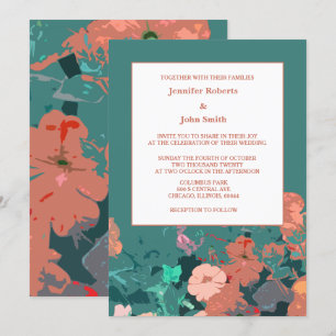Convites Casamento de Arte de Folha Verde Floral Laranja Fl