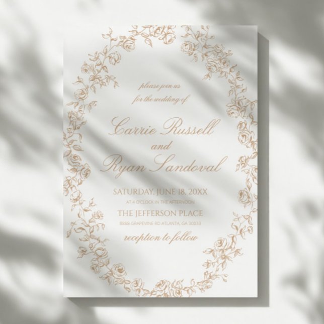 Convites Casamento de Arte de Linha Fina de Rosas Florais B (Criador carregado)
