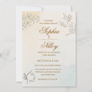 Convites Casamento de arte de linha minimalista moderna