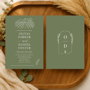 Convites Casamento de Arte de Linha Verde Oliva da Vinícola