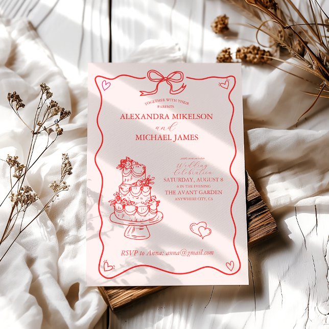 Convites Casamento de Arte Doodle Retro Caprichoso (Criador carregado)