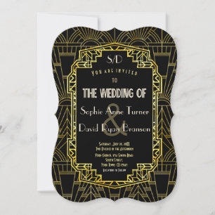 Convites Casamento de arte em Deco de Excelente negro e Dou