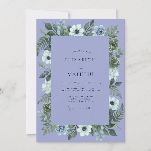 Convites Casamento de Arte Fina Atmosférico Roxo Azul (Frente)