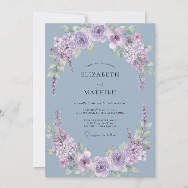 Convites Casamento de Arte Fina Lush Periwinkle (Frente)