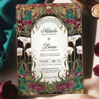 Convites Casamento de Arte Floral Nouveau de Emerald Jewel