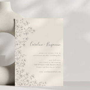 Convites Casamento de Arte Floral Preto Creme Boho Minimali