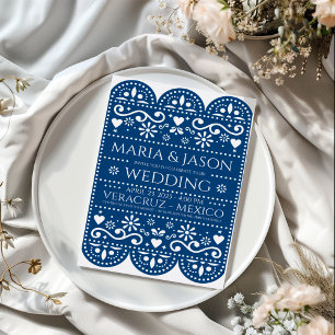 Convites Casamento de Arte Folk do Papel Azul Mexicano Pica