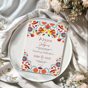 Convites Casamento de Arte Folk Mexicano Fiesta Sombrero