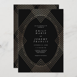 Convites Casamento de Arte Geométrica Deco Gatsby Dourado O