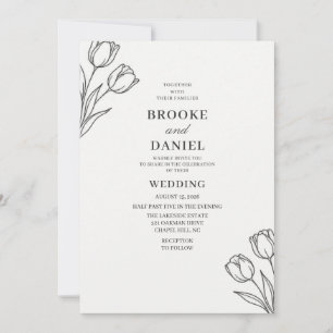 Convites Casamento de Arte Minimalista de Tulipa a Carvão