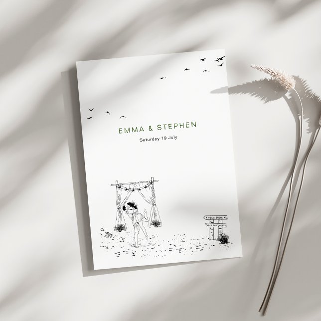 Convites Casamento de Arte Mínimo de Linha de Praia do Amor (Criador carregado)