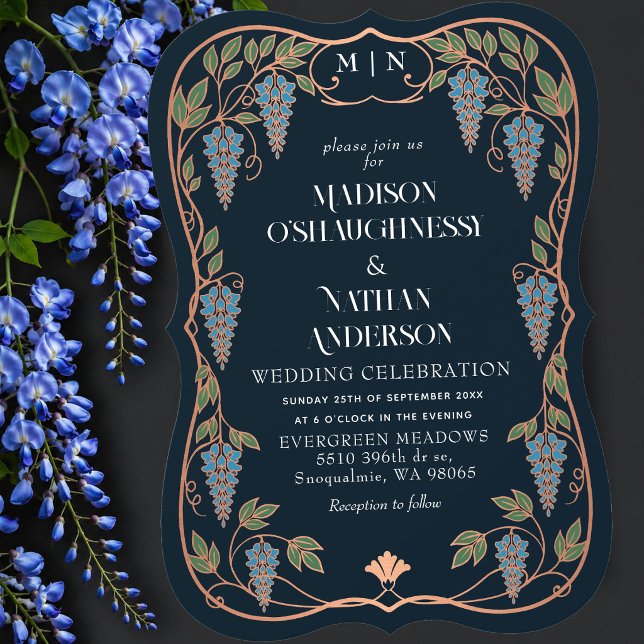 Convites Casamento de Arte Nova com Dourado Rosa e Wisteria (Criador carregado)