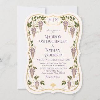 Convites Casamento de Arte Nova Dourado Roxo Wisteria