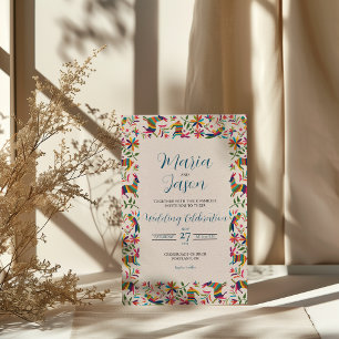 Convites Casamento de Arte Popular Colorida Mexicana Otomi 