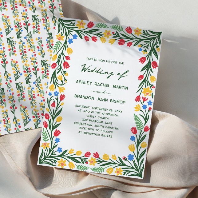 Convites Casamento de Arte Popular com Tulipas e Narcisos C (Criador carregado)