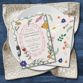 Convites Casamento de Arte Popular Floral Caprichoso Desenh