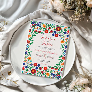 Convites Casamento de Arte Popular Floral Colorido Mexicano