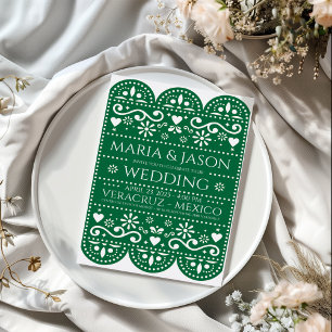 Convites Casamento de Arte Popular Papel Picado Verde Mexic