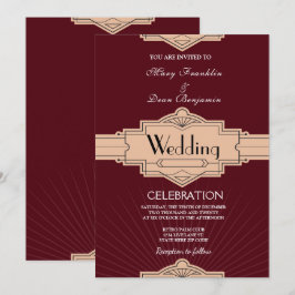 Convites Casamento de Arte Rusty Retro Moderne Burgundy